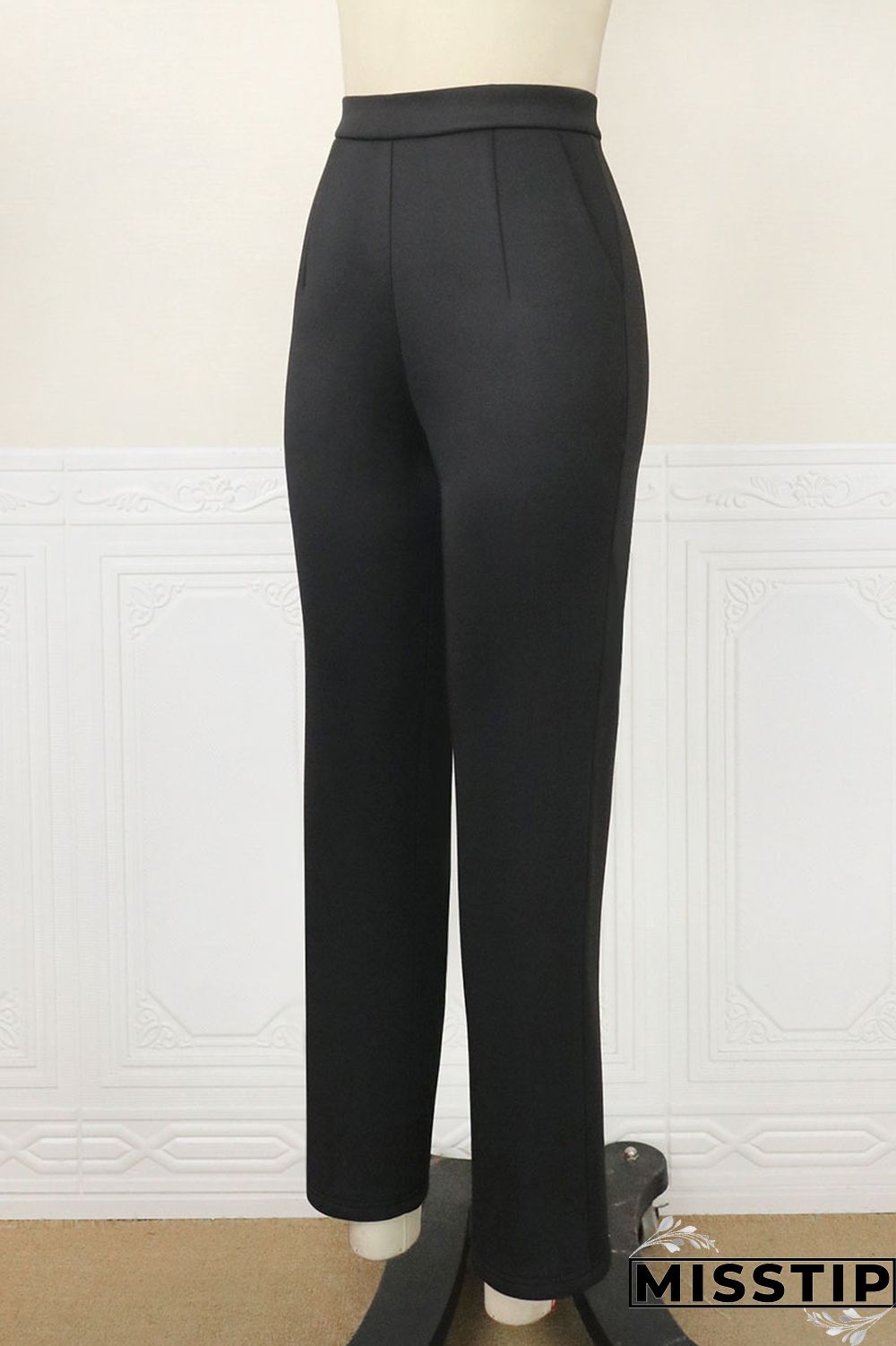 Black Casual Solid Patchwork Straight High Waist Solid Color Bottoms
