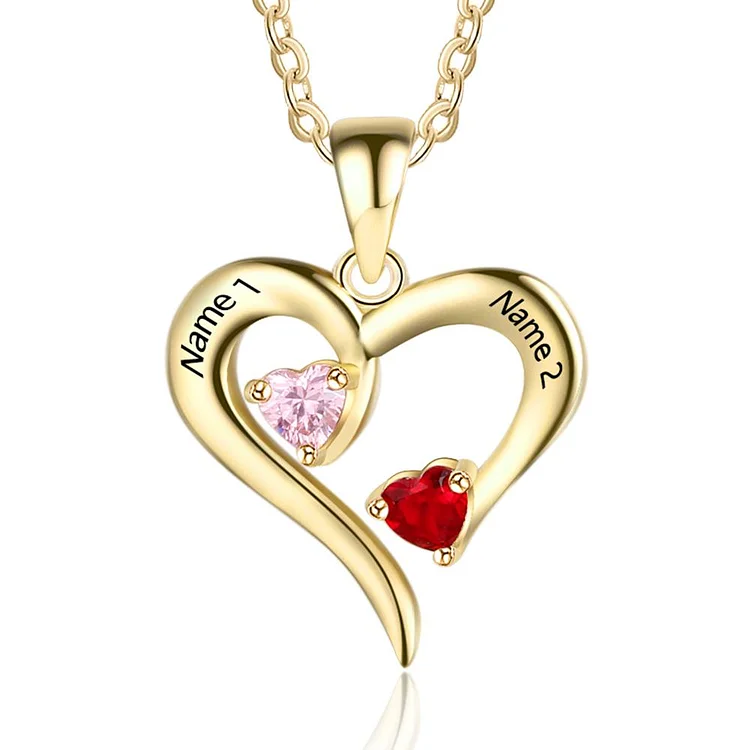Heart Necklace Love Necklace Personalized with 2 Birthstones Mothers Day Gift
