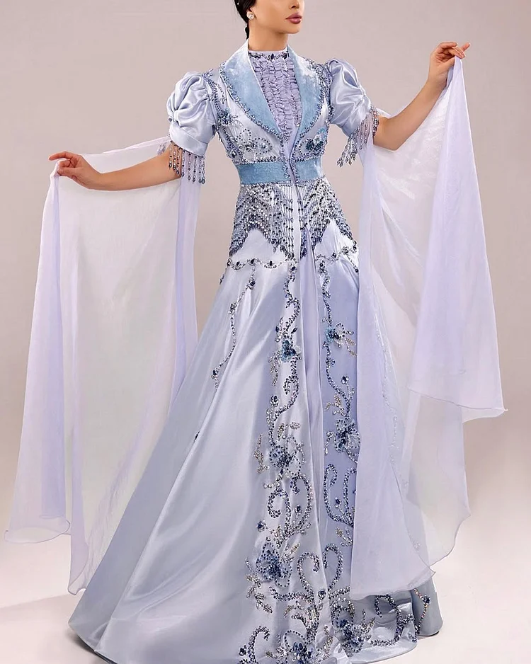 Women's Short Sleeve Embroidered Kaftan Dress