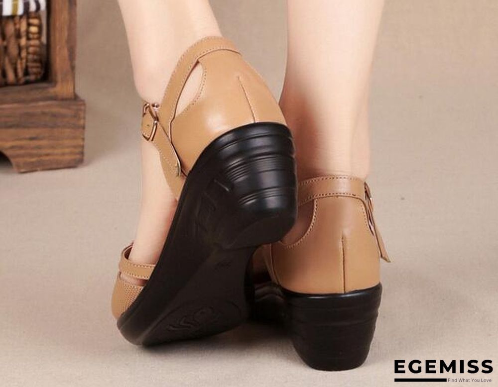 Cowhide Middle-aged Mother Sandals Genuine Leather Wedged Sandals | EGEMISS