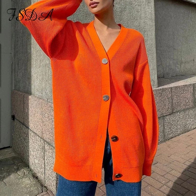 2022 Autumn Winter Green Cardigan Oversized Women Long Sleeve Button Casual Loose Knitted Sweater Fashion