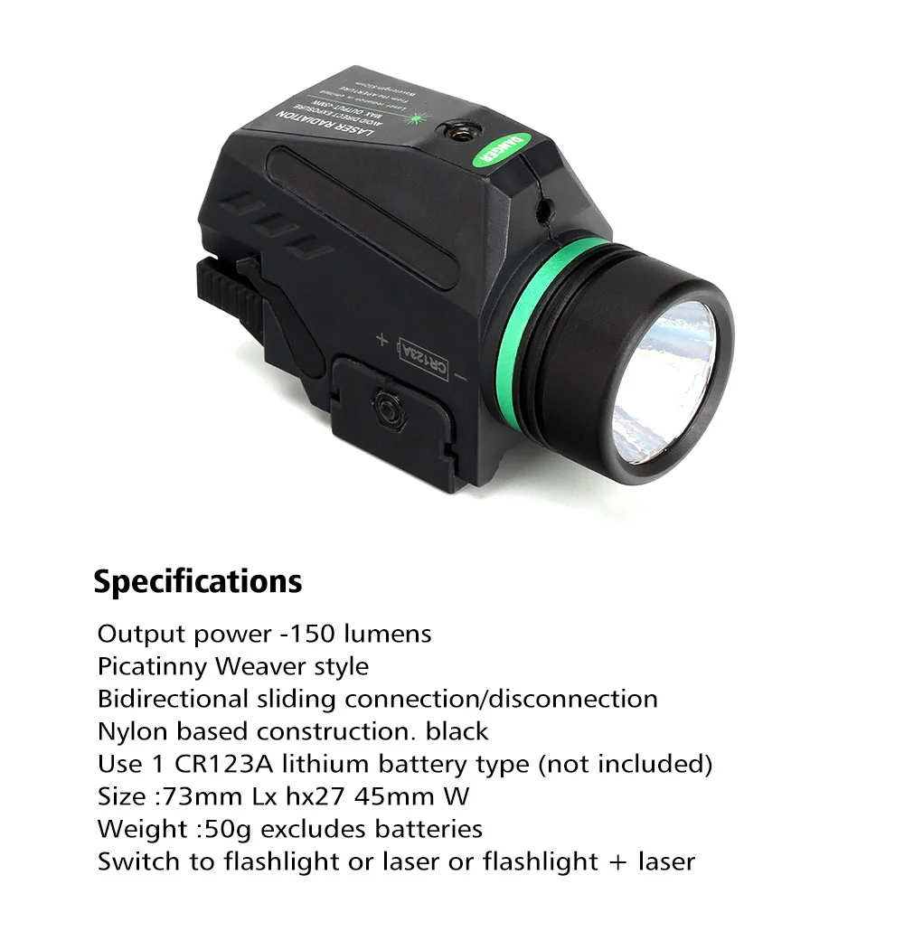 ohhunt® Mini Flashlight Green Laser White LED Flashlight Combo with 20mm Picatinny Rail Mount Weapon Torch Light