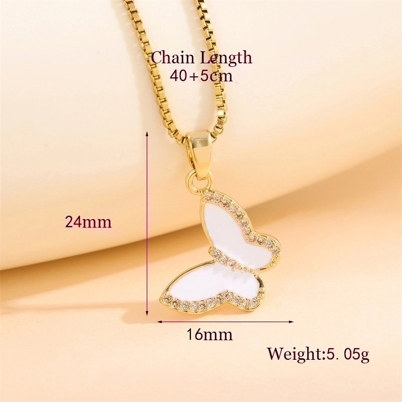 Stainless Steel Titanium Steel 18K Gold Plated Elegant Minimalist Streetwear Plating Inlay Heart Shape Flower Butterfly Zircon Pendant Necklace