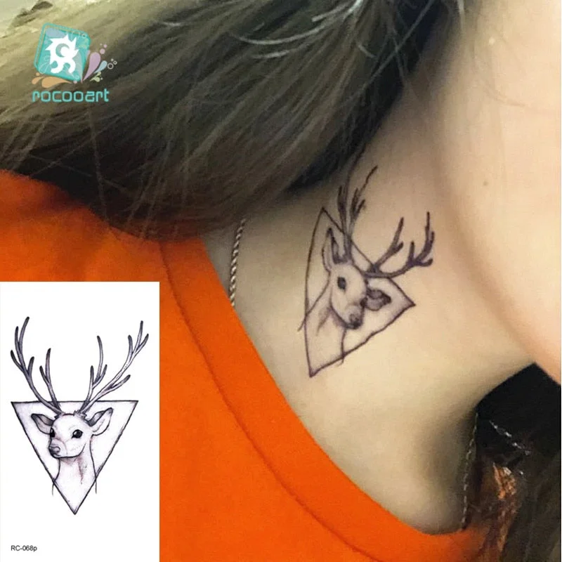 25 Different Waterproof Temporary Tattoo Stickers Fawn Deer Head Fake Tatto Geometric Animal Flash Hand Tatoo For Women Men