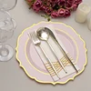 10 Pack | 10" Blush / Rose Gold Plastic Dinner Plates Disposable Tableware Round With Gold Scalloped Rim