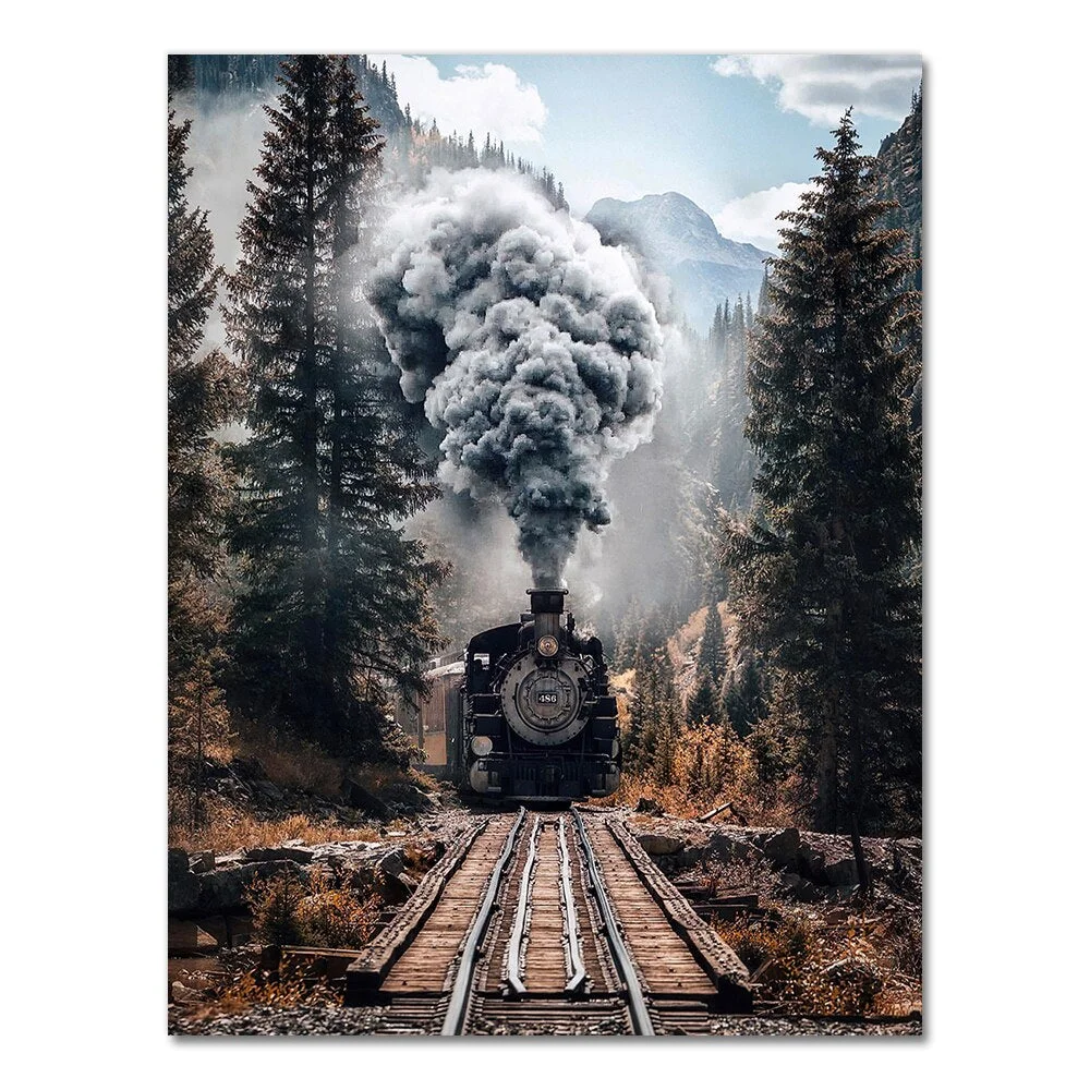 Mountain Lake Print Lago Di Braies Canvas Poster Painting Train Landscape Wall Art Modern Living Room Home Decor Wall Pictures