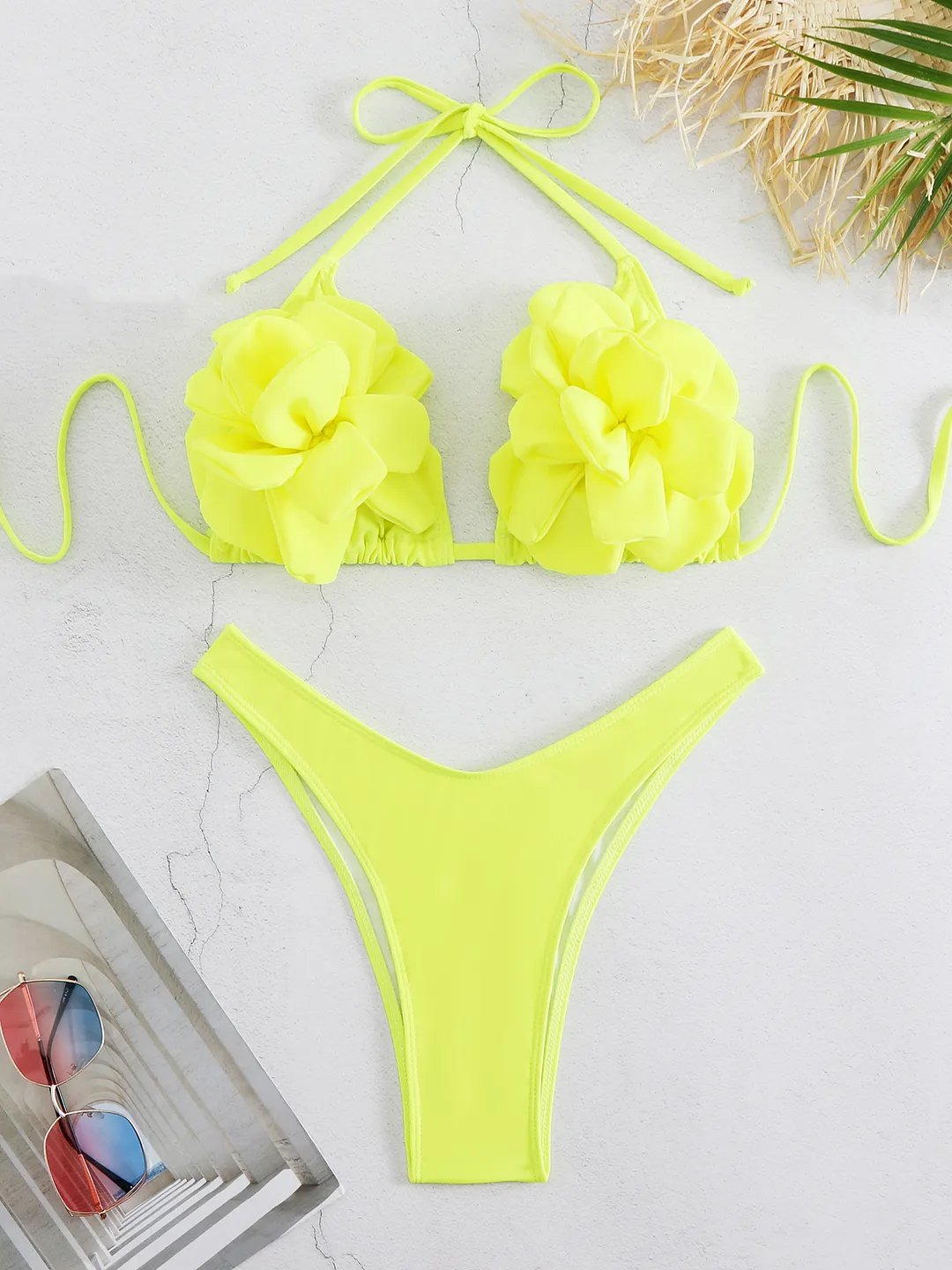 Brownm Three-Point Three-Point Three-Dimensional 3D Flower Low-Waisted Bikini Sexy Split Swimsuit Woman 2025 New Export