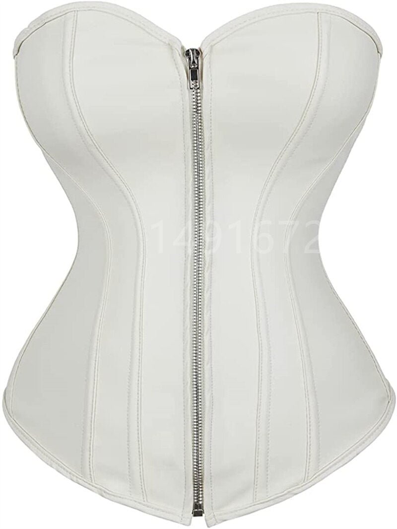 Sapubonva sexy women leather corset burlesque costumes lace up zipper shiny corset bustier overbust body shaper plus size black