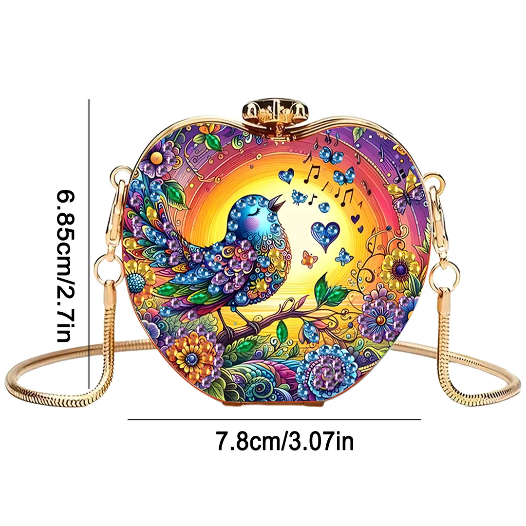 Birds DIY Acrylic Love Diamond Art Painting Card Case Wallet with Chain Small Diamond Painting Crossbody Bag for Adults Women Girls Gift