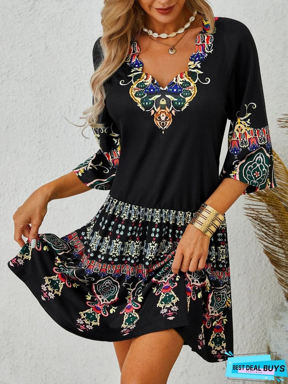 Casual Loose V Neck Dress