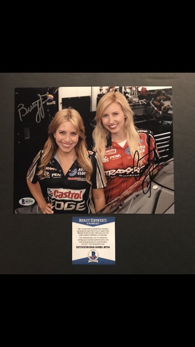 Courtney & Brittany Force Hot! Signed NHRA 8x10 Photo Poster painting Beckett BAS Cert