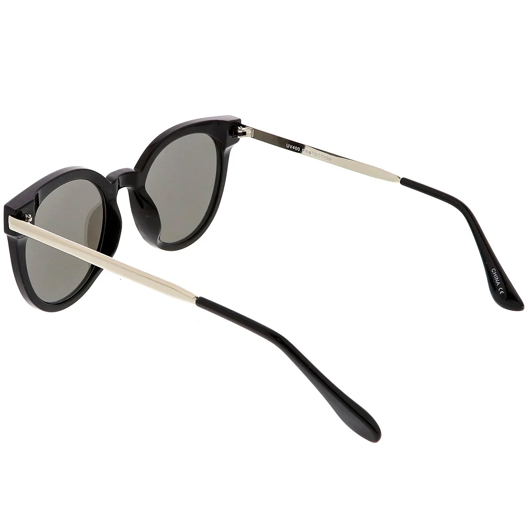 Classic Horn Rimmed Cat Eye glasses Round Color Mirrored Flat Lens 53mm