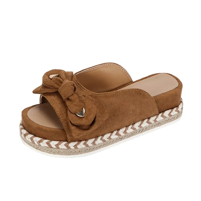 Qengg Women Woven Thick Sole Slippers Soft Stitching Ladies Sandals Comfortable Flat Sandals Women Open Toe Beach Shoes Woman Footwear