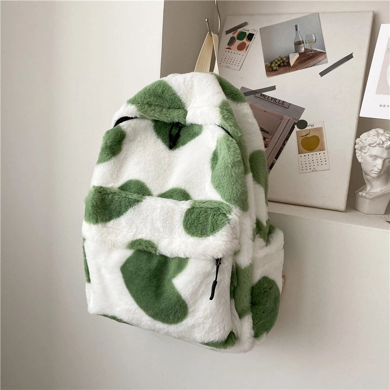 Harajuku Style Schoolbag Female Backpack Letter Cute Girl Plush Bag Korean Style Student Bag Soft Girl Backpack