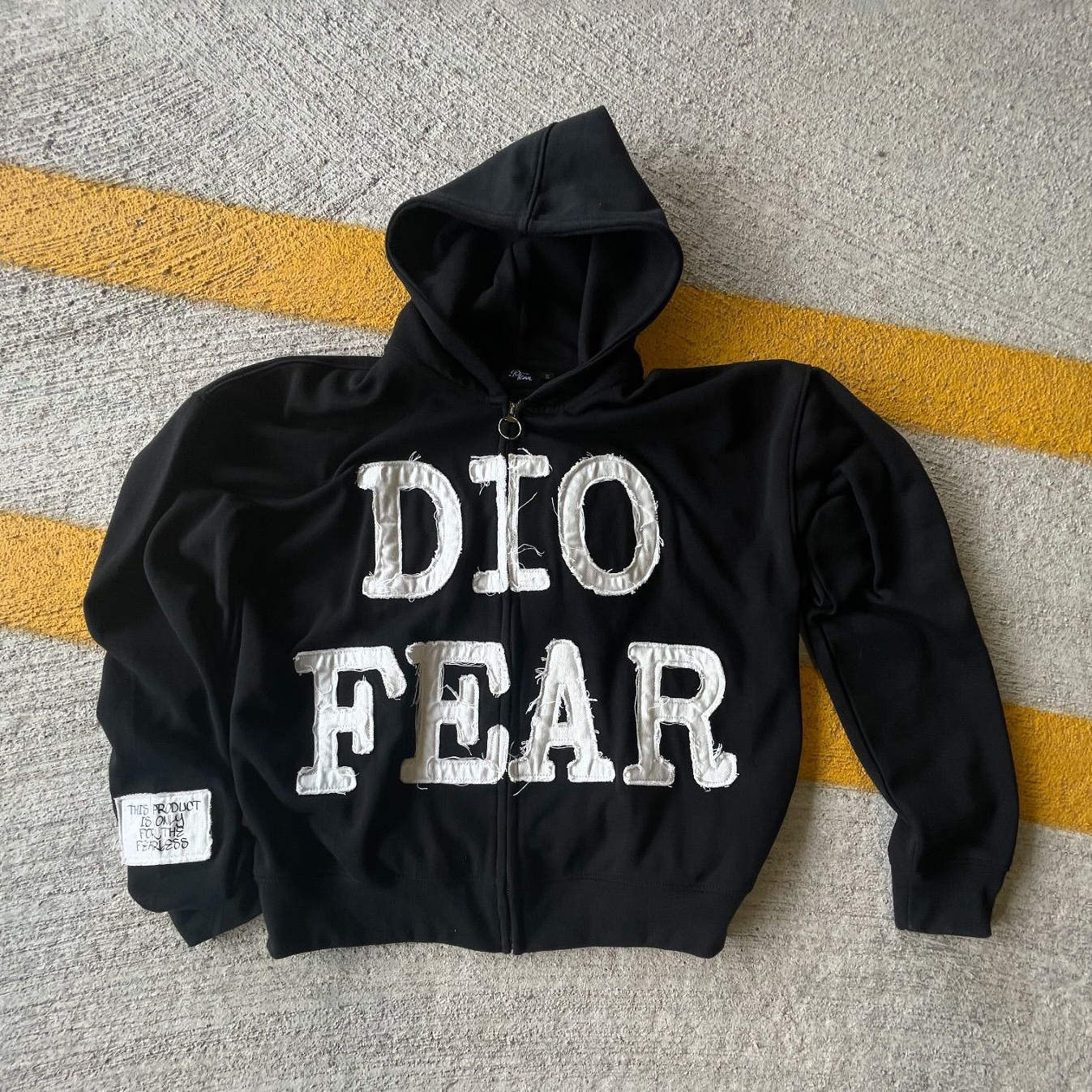 Dio Fear Print Long Sleeve Zipper Applique Embroidered Hoodies