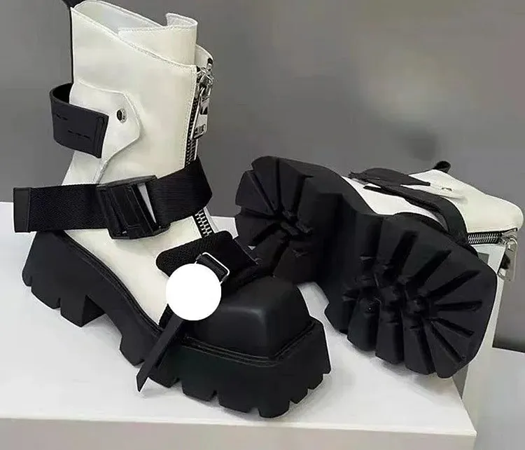 Thick-soled Color Block Platform Ankle Boot