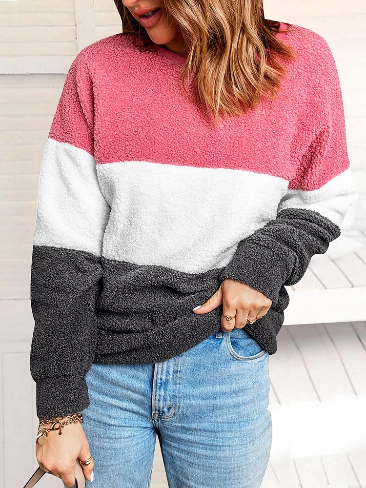 Striped Casual Autumn Heavyweight Micro-Elasticity Pullover Long Sleeve French Terry H-Line Sweatshirts For Women