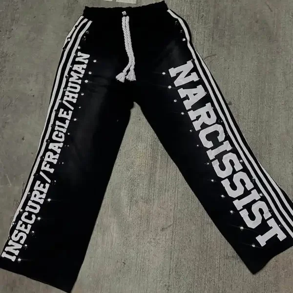 Aonga Retro Gothic Two Piece Set Casual Tracksuit Men Hot Drill Patchwork Y2k Clothes for Men Hip Hop Sweatpants T Shirts Streetwear aonga