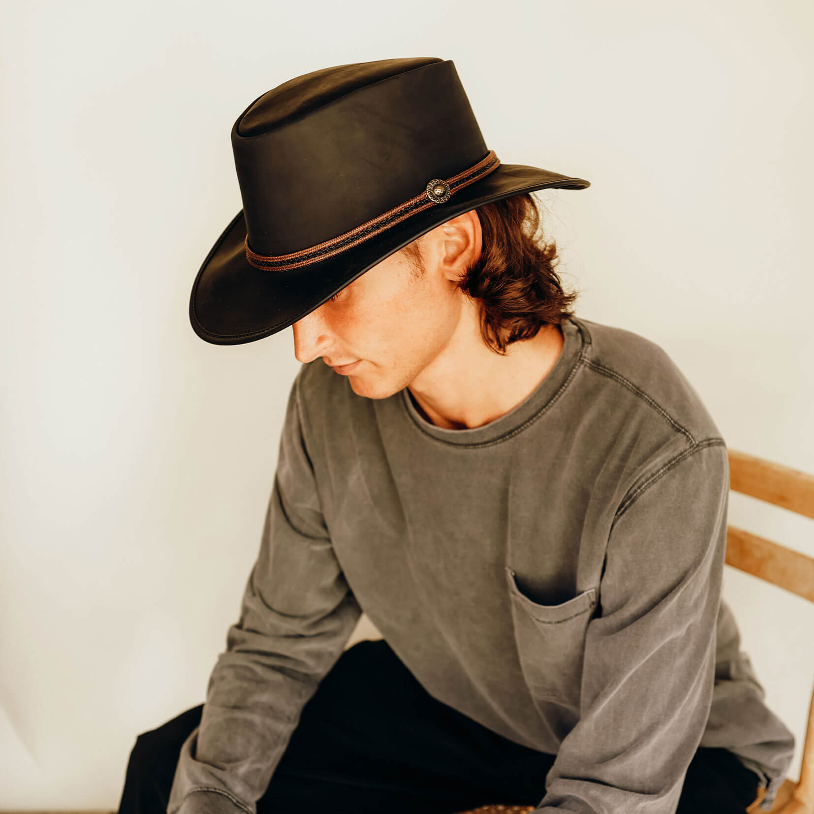 Midnight Rider - Mens Leather Outback Hat