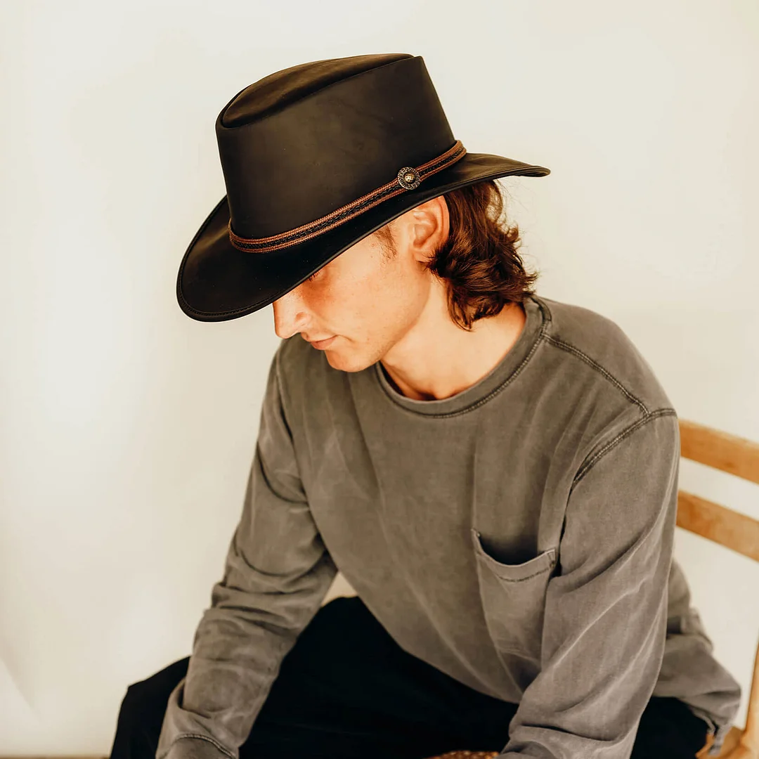 Midnight Rider - Mens Leather Outback Hat