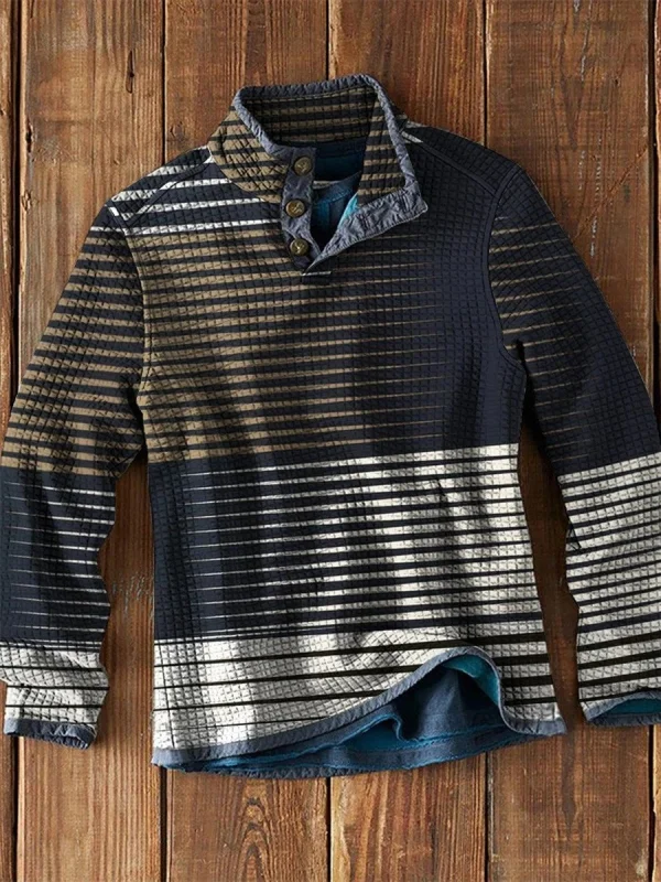 Men's Waffle Collar Printed Long Sleeve T-Shirt