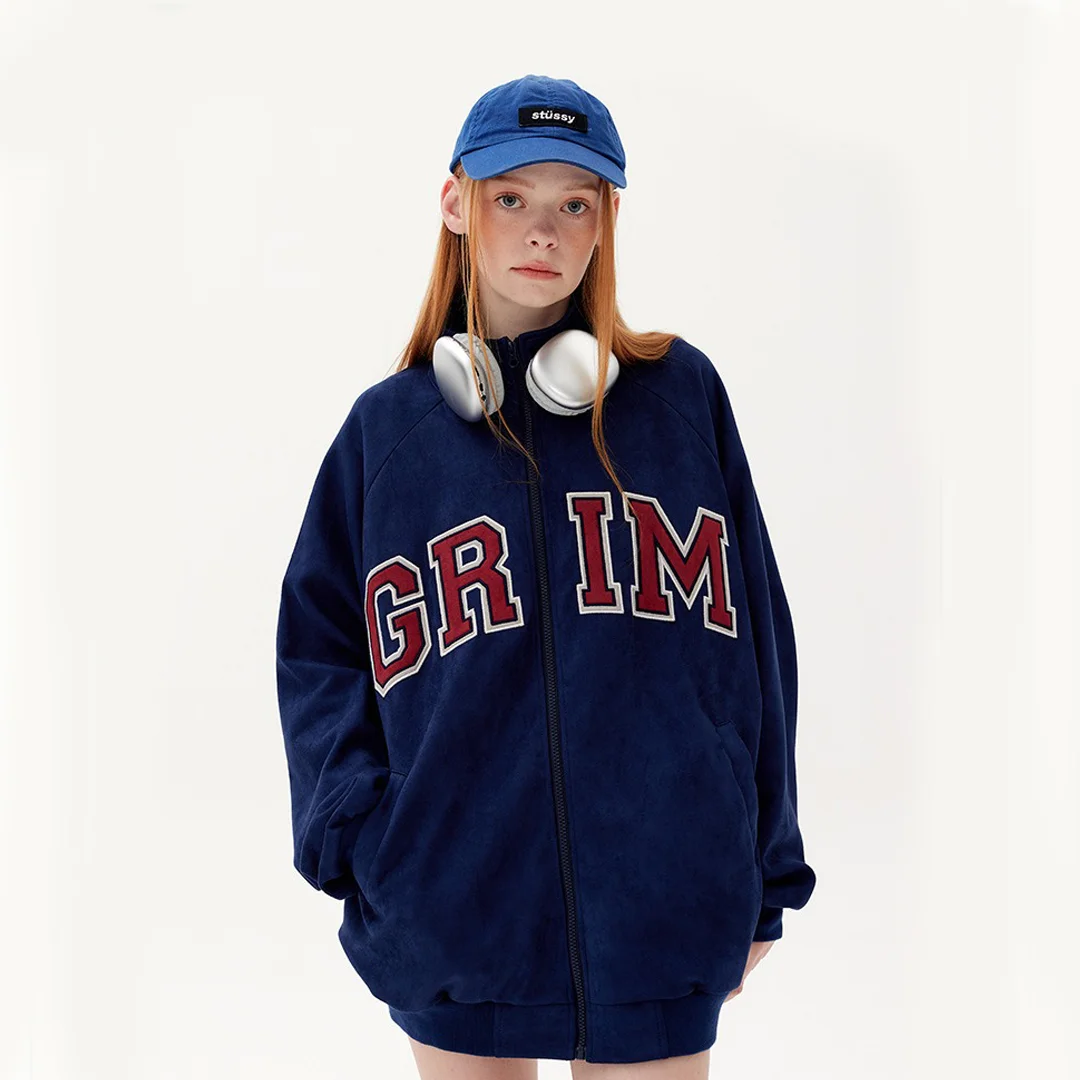 Lettered print pocket stand collar jacket