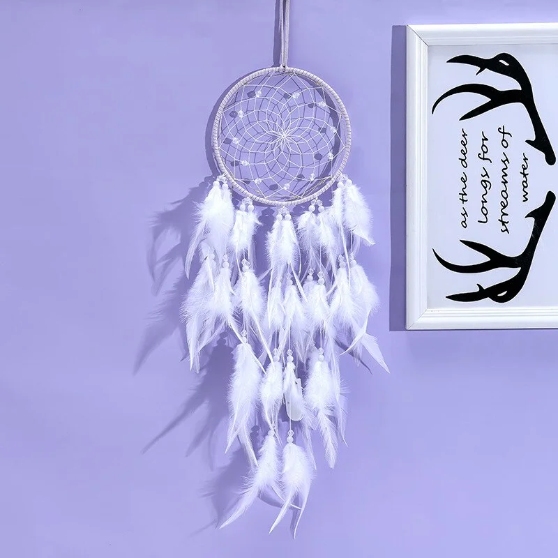 Hand Made Dream Catcher White Feathers - 110 Cm / 43.3 Inches