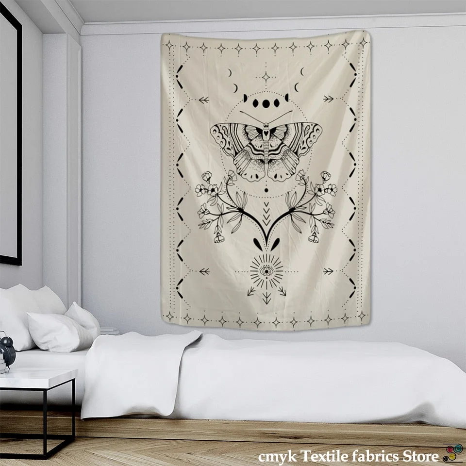 Simple Tarot Flower Butterfly Pattern Tapestry Blanket Psychedelic Witchcraft Wall Hanging Bohemia Gypsy Home Bedroom Decorating