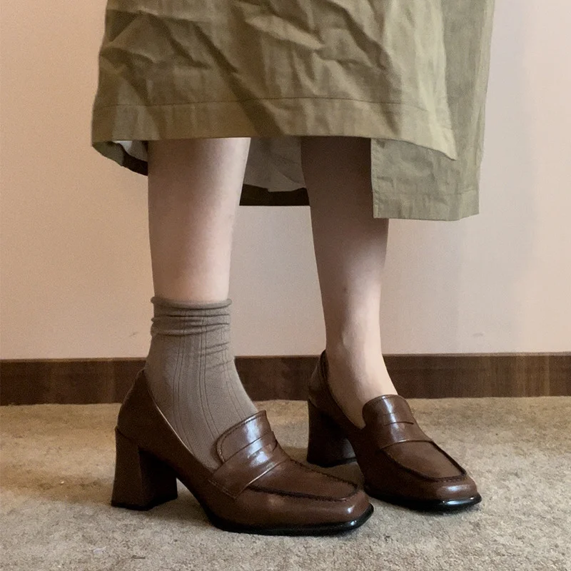 Breakj Breakj Heel High-Heeled Women's Autumn 2025 New Black British Wind Happy Shoes Temperament Square Single Shoes