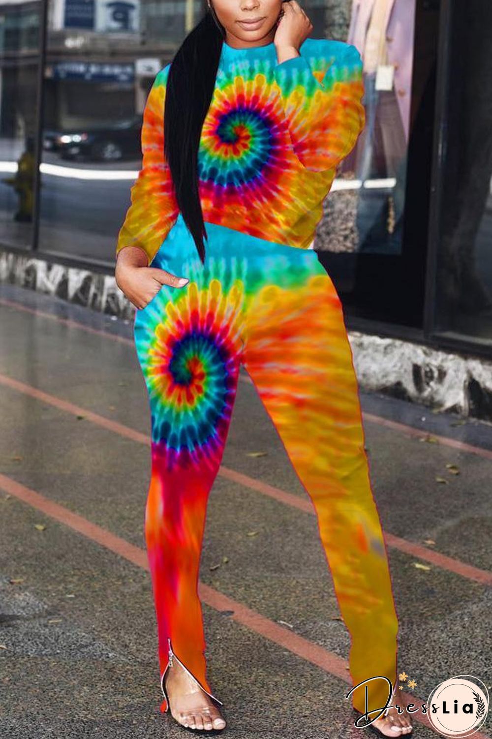 Fashion Tie-Dyed Positioning Print Two-Pieces Set