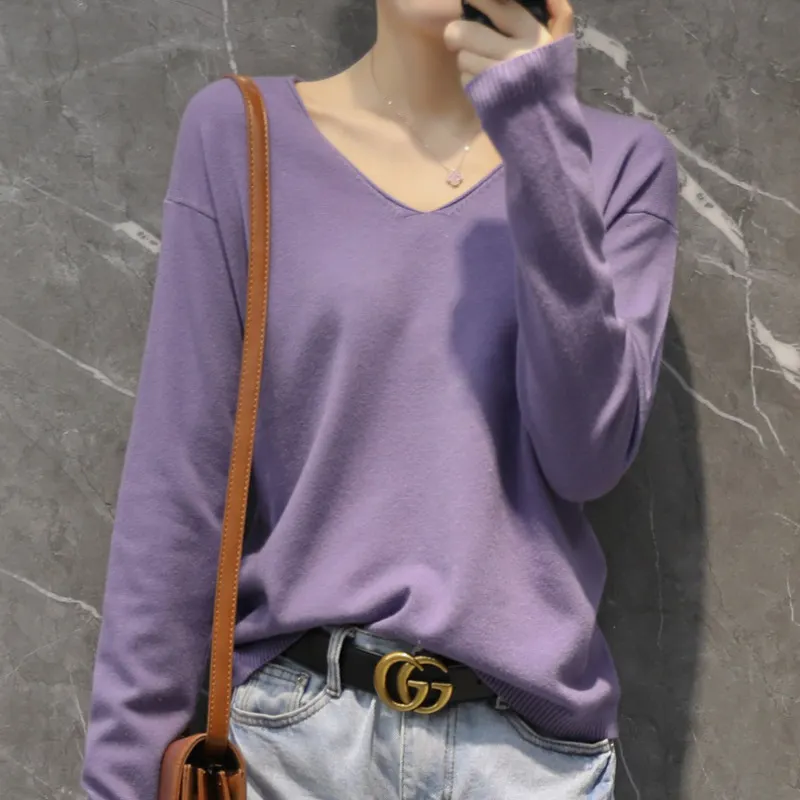 Churchf Churchf Style Autumn Winter Woolen Sweater Female V Gets Short Money Inside Build Head Sweater Slim Bottom Sweater