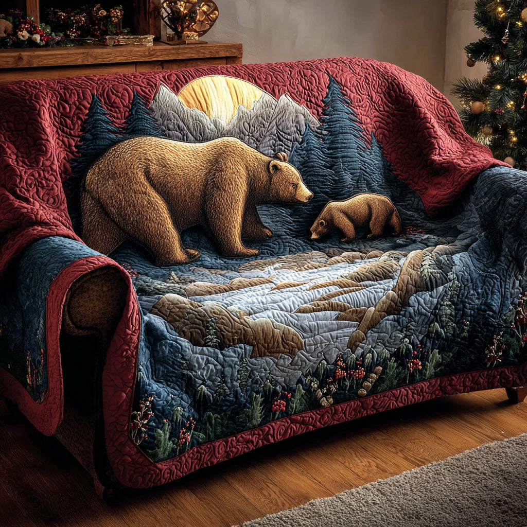 Woodland Wander Bear Quilted Sofa Cover NCU0TD1615 everthome