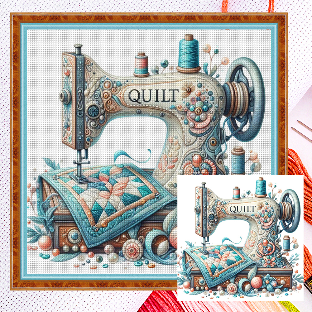 Sewing Machine Full 18CT Counted Canvas(40*40cm) Cross Stitch