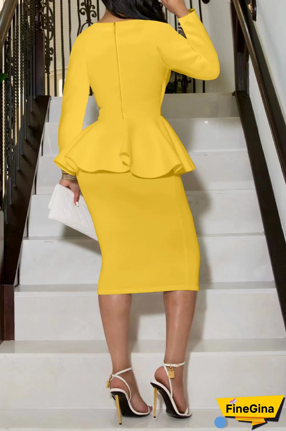 Khaki Street Print Flounce V Neck Long Sleeve Two Pieces