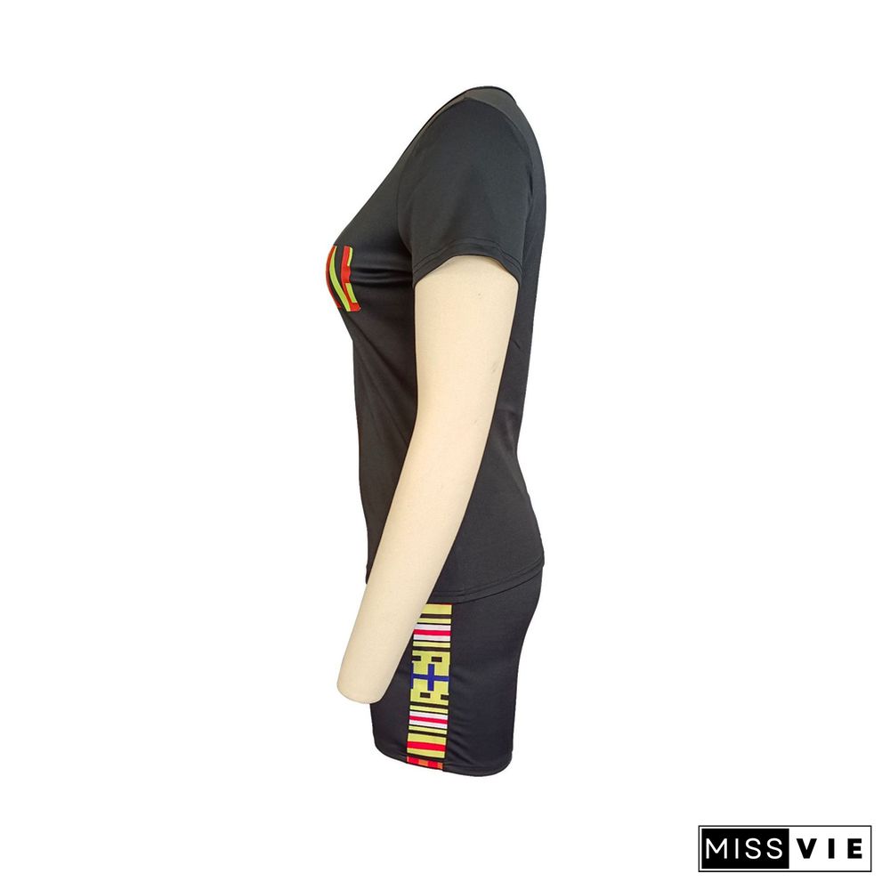 Casual O Neck T Shirt Biker Shorts Tracksuits