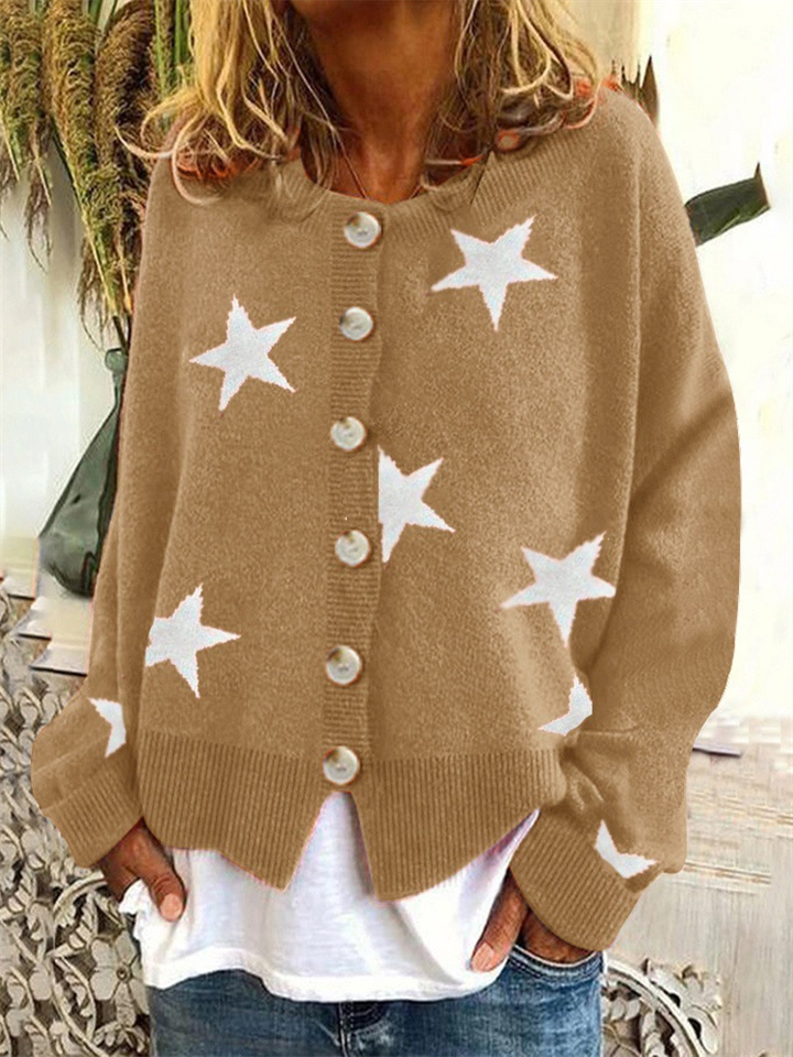 Autumn and Winter New Sweater Ladies Knitted Cardigan Pentagram Single-breasted Tops