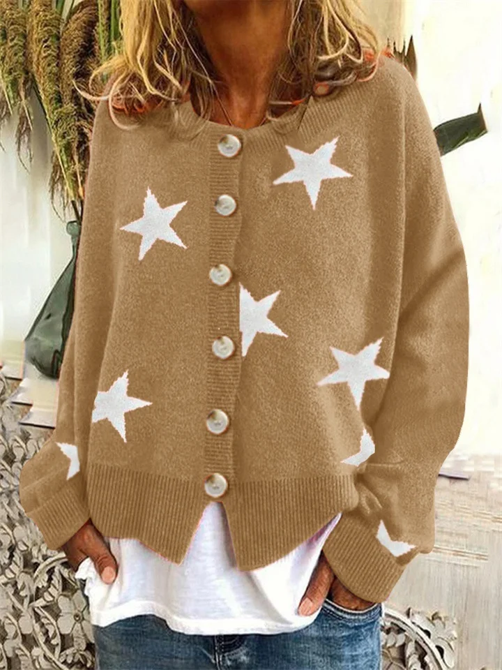 Autumn and Winter New Sweater Ladies Knitted Cardigan Pentagram Single-breasted Tops