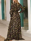 Bronzing Printed Split-Side Long Sleeves Maxi Dresses