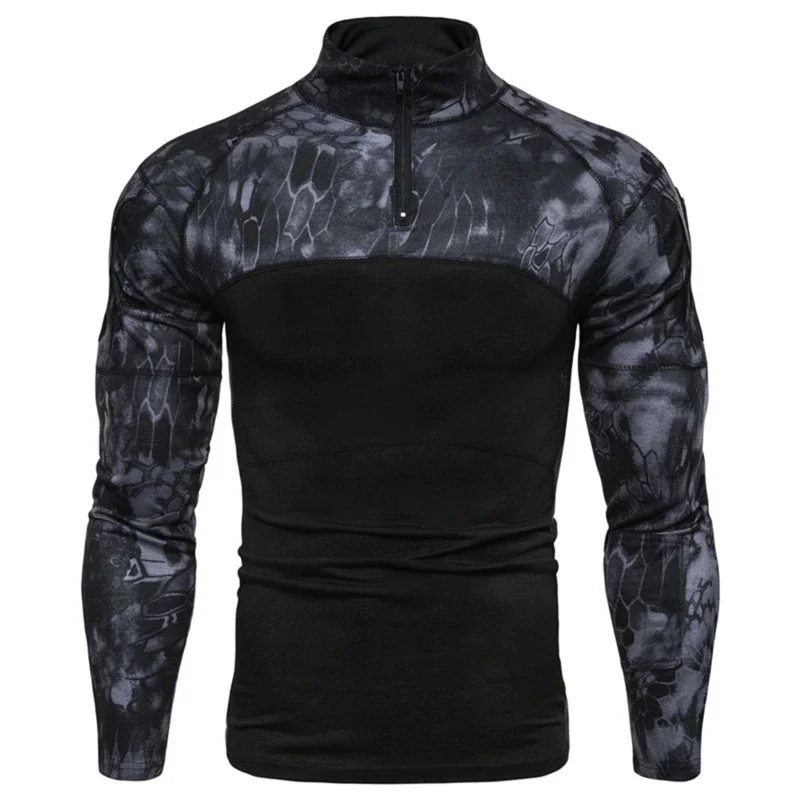 Mongw Camouflage Tactical Military t-shirt Men Clothing Combat Tee Shirt For Male Fashion Tight Stand Collar Combat Men's T-Shirt