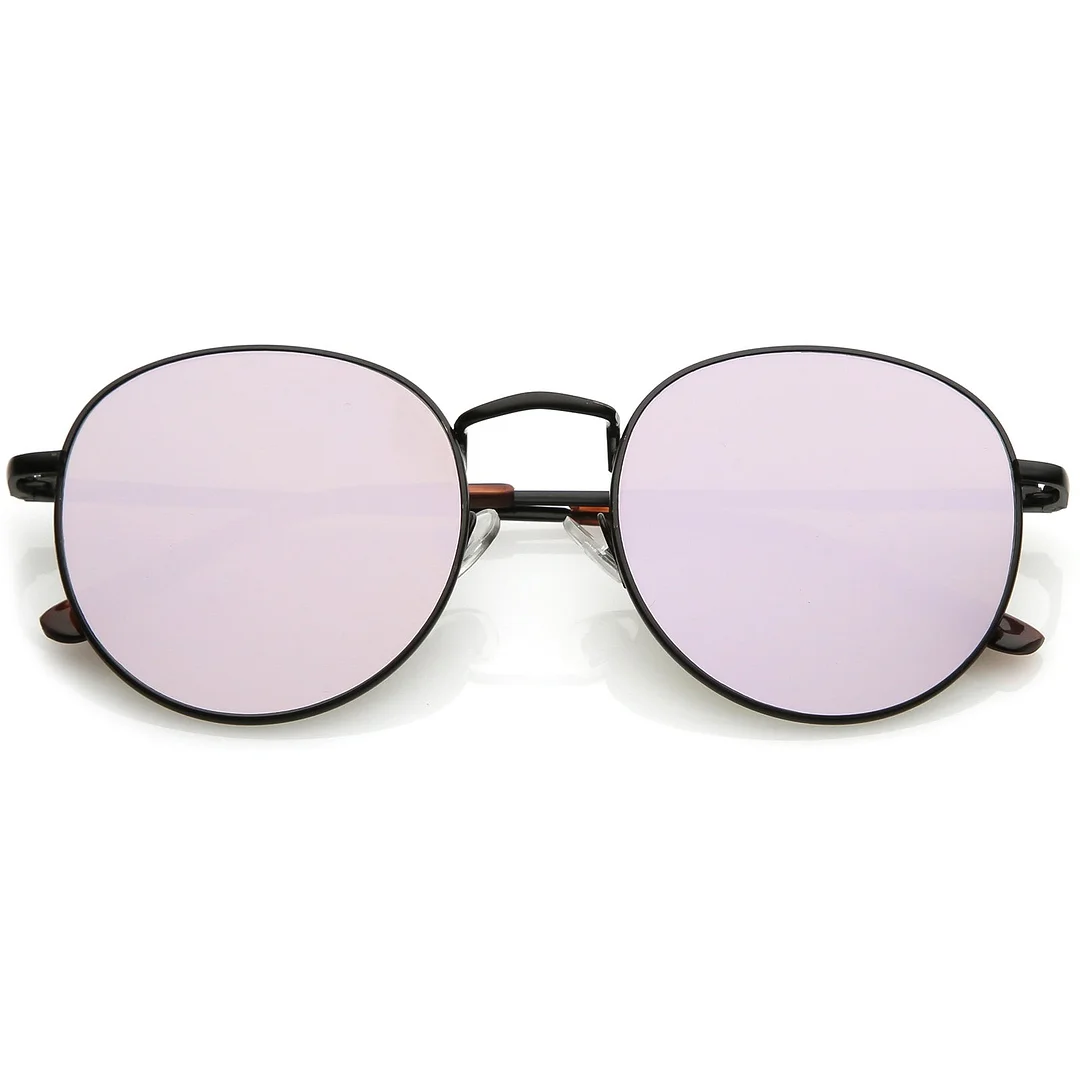 Classic Slim Metal Round glasses With Color Mirrored Flat Lens 50mm