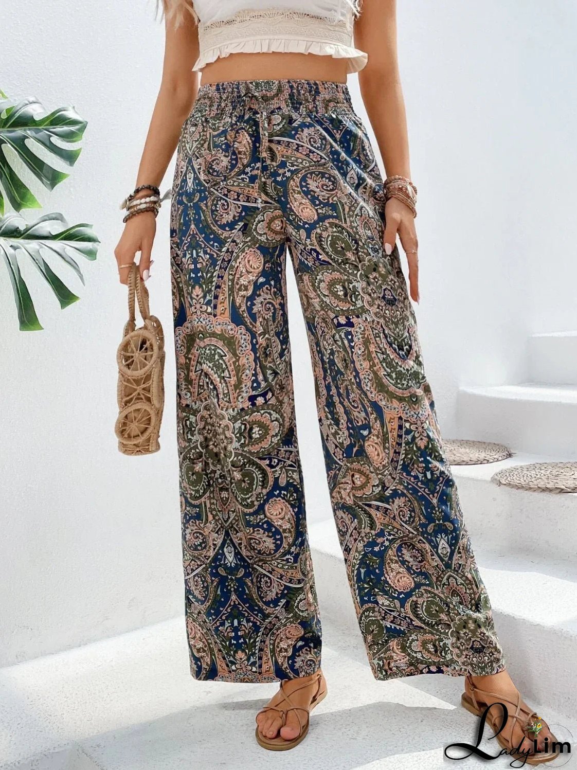 Printed wide-leg trousers