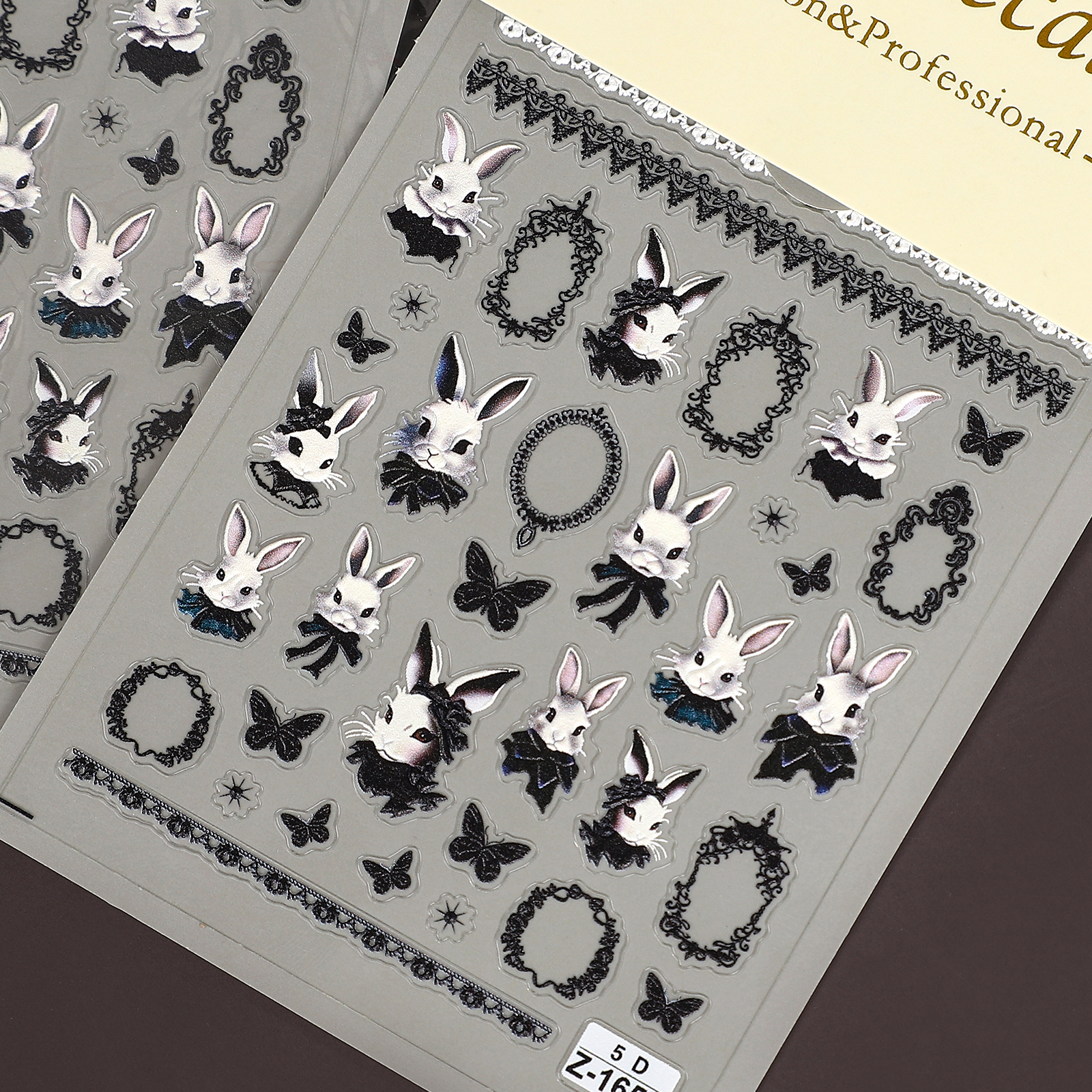PET 스티커 - 2개/세트 빈티지 5D 토끼 레이스 나비 매니큐어