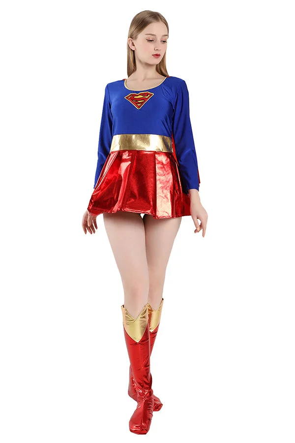 Women's Supergirl Cosplay Halloween Costume Red-elleschic