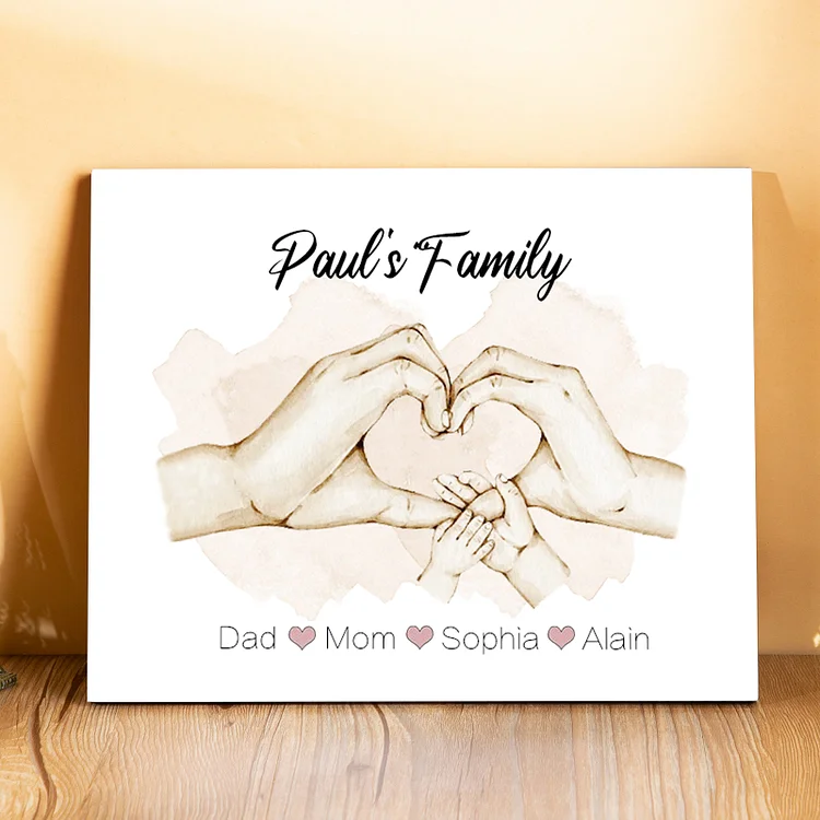 Personalized Heart Holding Hands Picture Board Custom 4 Names Family Keepsake Wood Signs Photo Frame