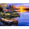 Lakeside Hut Under Sunset   | Full Round Diamond Painting Kits