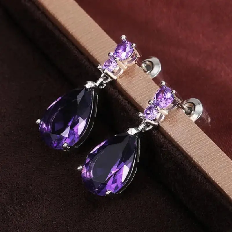 exquisite waterdrop amethyst drop earrings for women engagement wedding jewelry lover birthday gift details 2