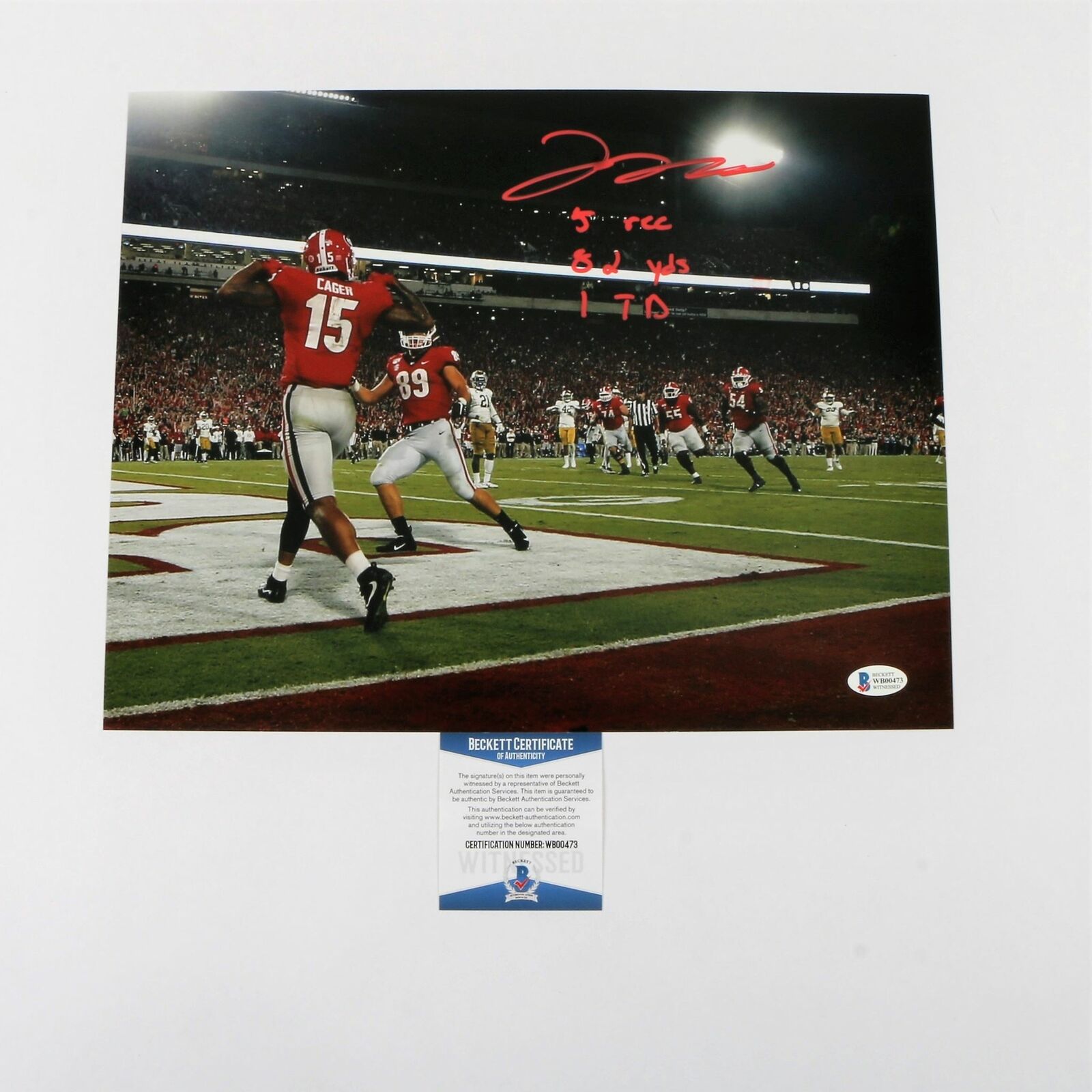 Lawrence Cager Signed 11x14 Photo Poster painting Georgia Bulldogs Game Stats Inscribed Beckett