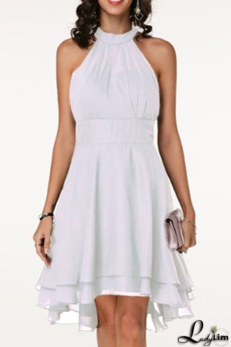 Fashion Street Solid Split Joint Halter A Line Dresses(7 colors)