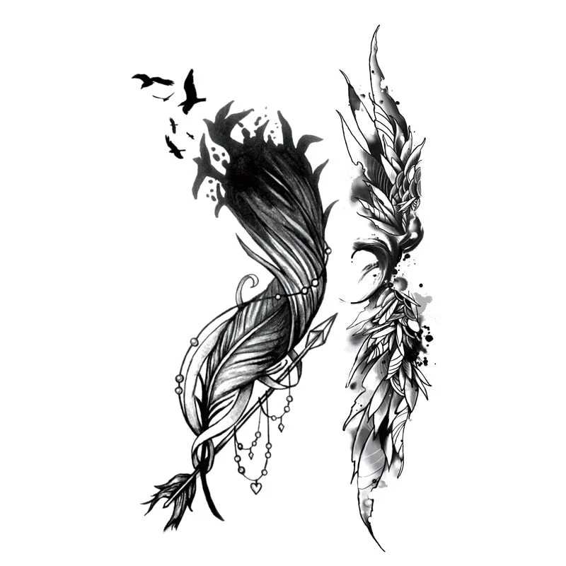 Waterproof Temporary Tattoo Stickers Butterfly Tiger Feather Design Tattoo Children Black Body Art Fake Tattoos for Men Women