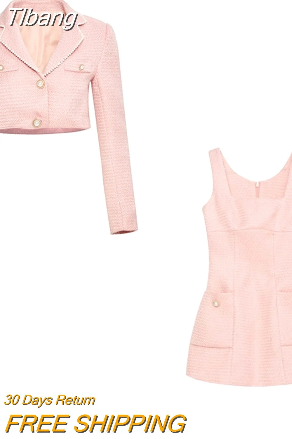 Tlbang Pink Elegant Two Piece Set Women Korean Style Balzer Coat+Strap Mini Dress Set Female Solid Casual Slim Designer Set 2023 0410